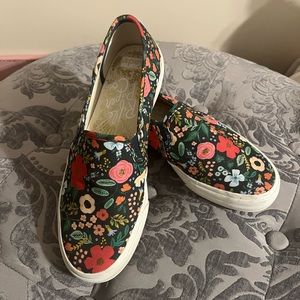 EUC Rifle Paper Co. x Keds Slip-On Sneakers Black Floral Print